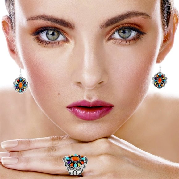 Genuine Multicolored Turquoise Gemstones Earrings in 925 Sterling Silver NWT - Picture 10 of 11